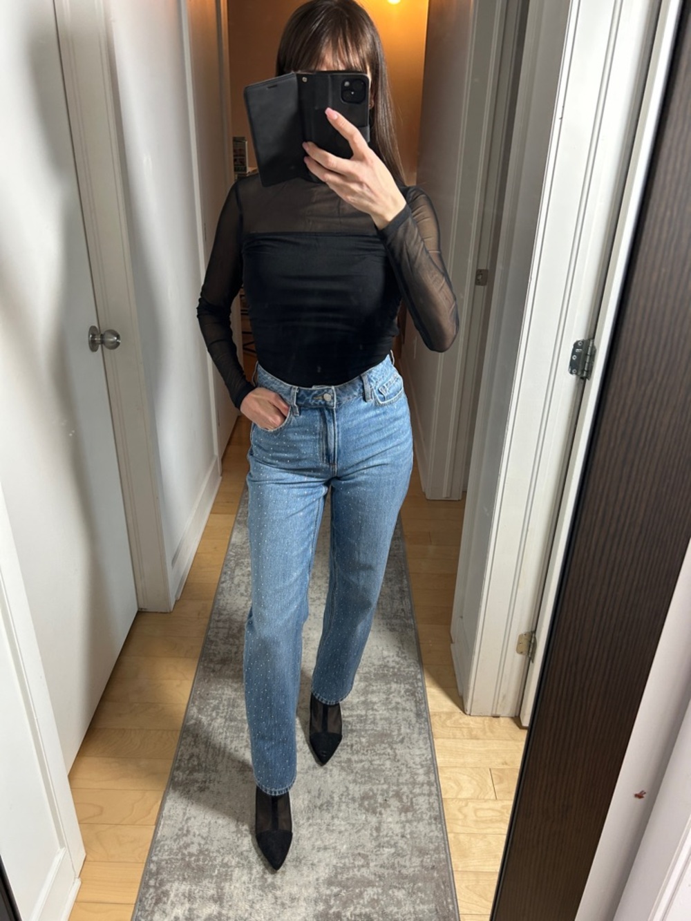 Dynamite Justina Rhinestone Straight Leg Jeans ✨ Mid-Rise Studded Front Denim - Picture 5 of 8